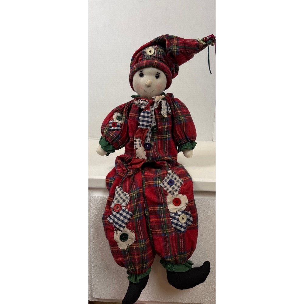 House of Lloyd 1996 Shelf Sitter Plush Red Plaid Christmas Holiday Patchwork